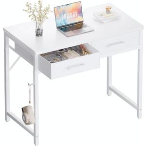 Pamray 32 Inch Small Computer Desk with 2 Drawers for Bedroom Study Writing Home Office Table for Small Spaces White