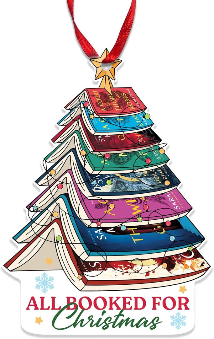 Book Ornament for Romantasy Reader, Book Lover Gifts, Bookish Merch for Women, Bookworm, Librarian, Teacher, Christmas Window & Car Hanging Decoration