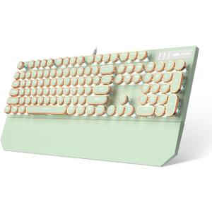 Camiysn Typewriter Style Mechanical Gaming Keyboard, Green Retro Punk Gaming Keyboard with White Backlit, 104 Keys Blue Switch Wired Cute Keyboards, Round Keycaps for Windows/Mac/PC