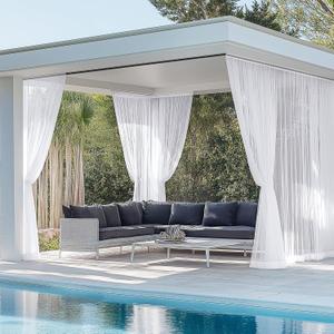 RYB HOME 4 Panels White Outdoor Sheer Curtains for Patio Waterproof, Light Filtering Outdoor Decor Voile Outside Curtains Rod Pocket Drapes for Porch, Gazebo, Pergola, W54 x L84