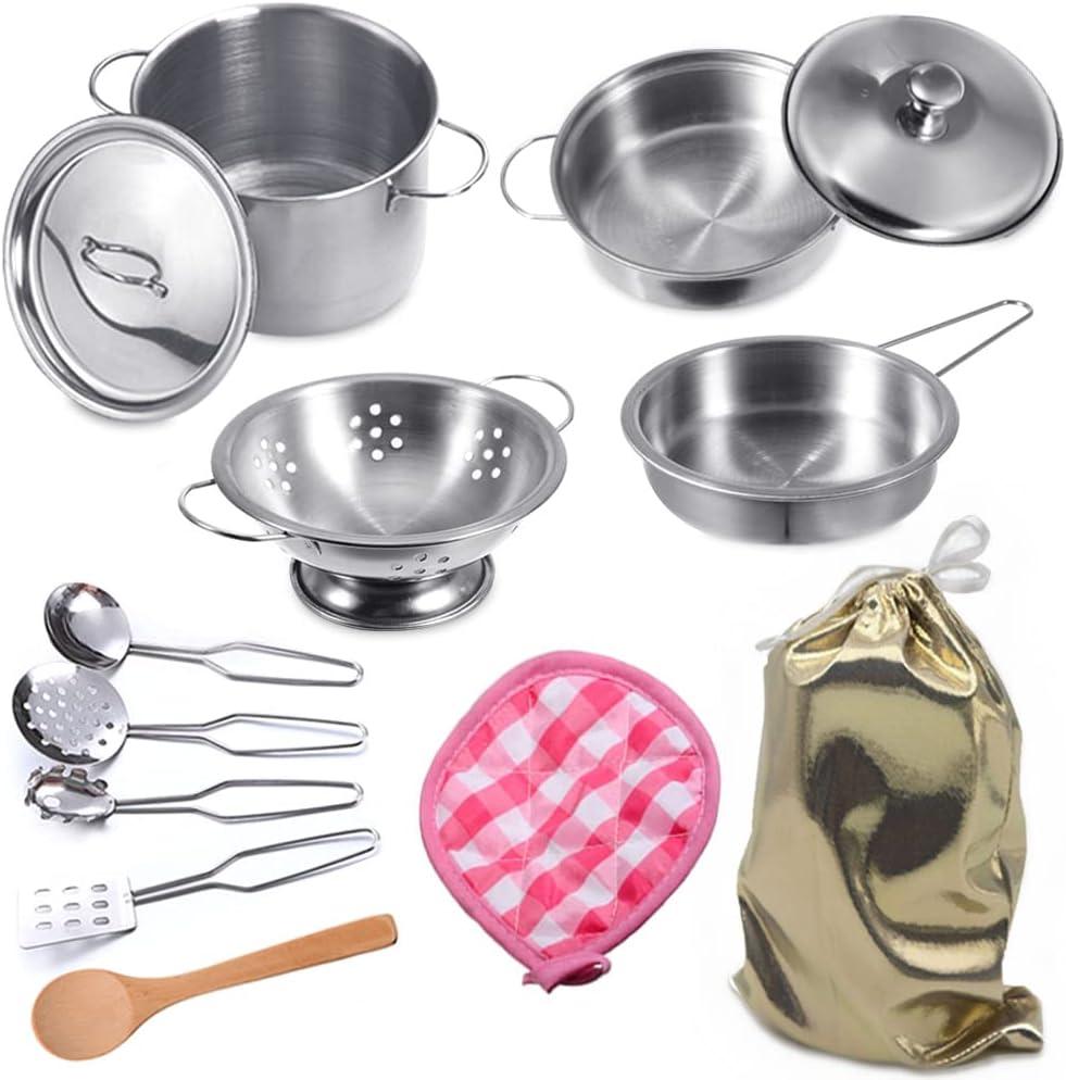 Mini Play Pots and Pans Toys for Kids Kitchen Playset Pretend Cookware Utensils Play Set Play Cooking Toys Mini Stainless Steel Cooking Utensils Toys Kitchen Playset Accessories for Boys Girls