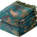 Boho Throw Blanket for Bed 100% Cotton Soft Quilt Spring Lightweight Blanket Bird Floral Embroidery Room Decor Twin Bed Blankets,60"x80" All Season Breathable Throw for Sofa&Couch Chair