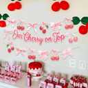 Our Cherry on Top Decorations - Pink Cherry Bow Party Garland for Birthday, First Baby Shower, and Valentines Themed Celebrations