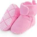 Pro Goleem Fleece Baby Booties, Warm Cozy Baby Slippers, Stay On Sock Shoes, Easy to Put on, Unisex Baby Gifts, Soft Non-Slip Adjustable Newborn Boots for Boys and Girls (Pink)