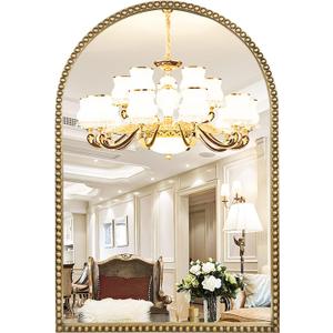 Arched Wall Mirror for Bathroom, 30"x40" Metal Beaded Frame Decorative Accent Mirror, Large Modern Distressed Hanging Wall Decor for Washroom, Bedroom, Living Room, Entryway, Antique Gold