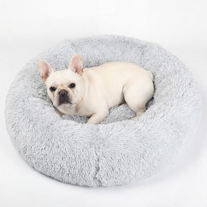 Fuzzy brown dog bed, 17" x 17"