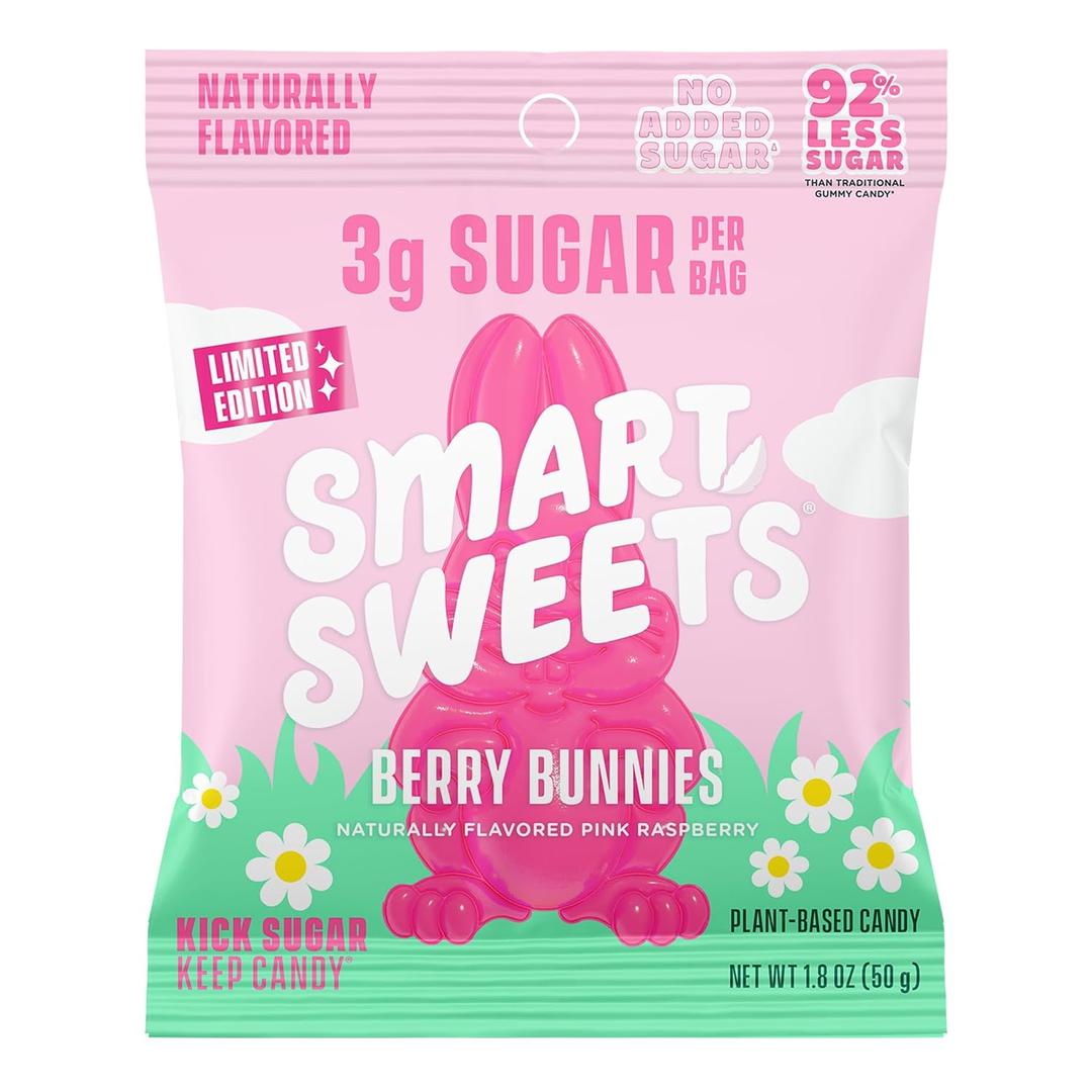SmartSweets Berry Bunnies Easter Candy, 1.8oz (Pack of 14),Gummy Candy with Low Sugar, Low Calorie, No Artificial Sweeteners, Plant-Based, Gluten-Free, Healthy Snack for Kids & Adults, BBD 01/10/2027