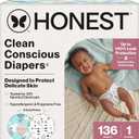 The Honest Company Clean Conscious Diapers for Sensitive Skin | Hypoallergenic, Fragrance Free | Gender Neutral Prints | Super Club Box, Size 1 (8-14 lbs), 136 Count (Above It All + Pattern Play)