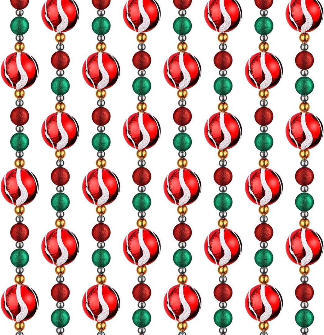 Berlune 16 Feet Christmas Ball Bead Garland Decor for Christmas Tree Party Red White Green Sequin Pearl Candy Beaded Ball Xmas Ornament Hanging Wreaths for Holiday Party Fireplace Fence Home Decor