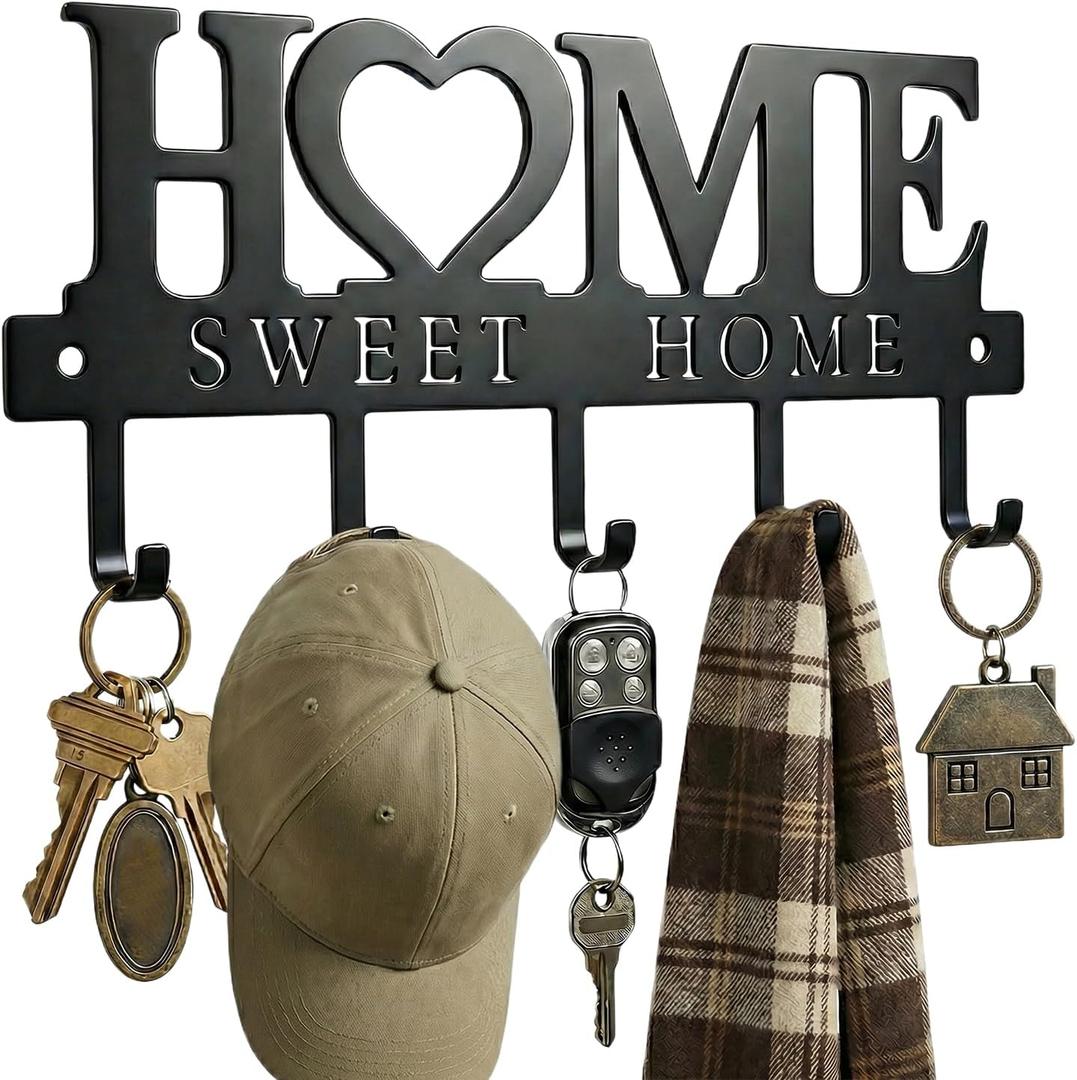 Metal Key Holder Hooks Organizer Rack 5.9x13 inches Wall Mounted Decor for Entryway Front Door Kitchen Hallway Garage Mudroom Office with Screws and Anchors