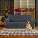 KEKUOU Stretch Loveseat Sofa Cover Slipcover,Couch Covers for 2 Cushion Couch Sofa (55"-78") Furniture Protector Sofa with Elastic Bottom for Kids,Dog. Jacquard Small Checked (Medium,Charcoal)