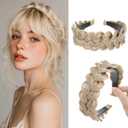 CJL HAIR Wide Braided Headbands Hair Piece for Women Synthetic Hair Hoops Head Bands with Teeth Handmade Braid Hairband Accessories Sunny Blonde 1PC