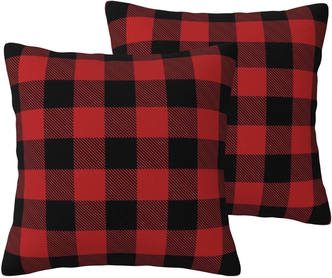 Buffalo Plaid Pillow Covers 18x18 Set of 2 Black and Red Decorative Throw Pillow Cover Vintage Square Pillowcases Cushion Covers for Couch Bed Sofa Decor