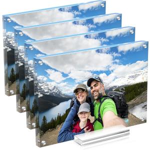 4 Pack Acrylic Picture Frame 8x10 Inch,Clear Magnetic Photo Frames,Double Side Freetanding Frame for Desktop Horizontal or Vertical Display, Certificate Documents Frame for Family,Office