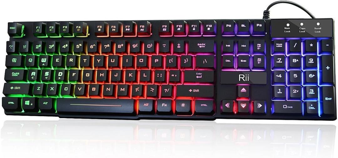Rii RK100+ Multiple Color Rainbow LED Backlit Large Size USB Wired Mechanical Feeling Multimedia PC Gaming Keyboard,Office Keyboard for Working or Primer Gaming, Office Device