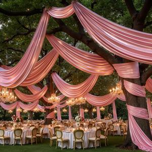 20ftx40ft Rose Gold Ceiling Curtain for Wedding Parties 4 Panels Wrinkle-Free 40 FT Long Tent Draping Curtains for Wedding, Birthday & Theme Parties, 40ft Height with Rod Pocket