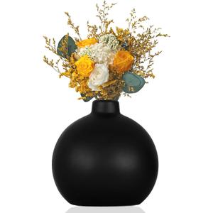 Black Ceramic Vase, Small Cute Flower Vase for Flowers Plants, Matte Vases for Modern Table Shelf Home Decor Wedding Boho Decor, Ceramic Vase for Pampas Grass Fluffy Stem Bouquet Flowers