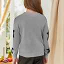 WDIRARA Girl's Star Printed Round Neck Long Sleeve Sweater Casual Drop Shoulder Pullover Knitwear Grey Black 8Y (Gray, S)