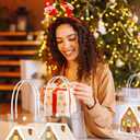 2 x Colingmill 24 Pcs Christmas Gingerbread PVC Gift Bags Bulk with Handles Treat Candy Goodies Clear Bags 6.3 x 5.9 x 2.8 Inch for Xmas Decoration Holiday Gingerbread Party Favors Supplies (Brown)