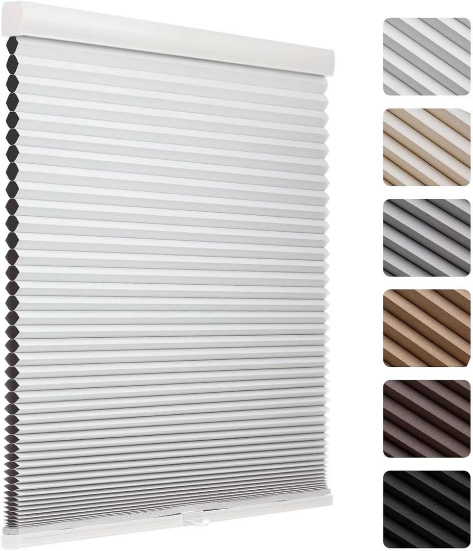 MYshade 1.5-Inch Cellular Cordless Blackout Shades,Thermal Insulating Noise Reducing Waterproof Blinds,Honeycomb Window Treatments for Indoor Light Control (White-24 W x 48" H)