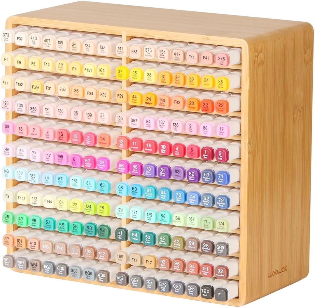 walowalo Marker Organizer Hold 176 Markers Marker Storage Bamboo Pen Holder Art Supply Pencil Storage Organizer Gift 22 Compartments All-in-One Marker Storage for Home Office Desk Classroom