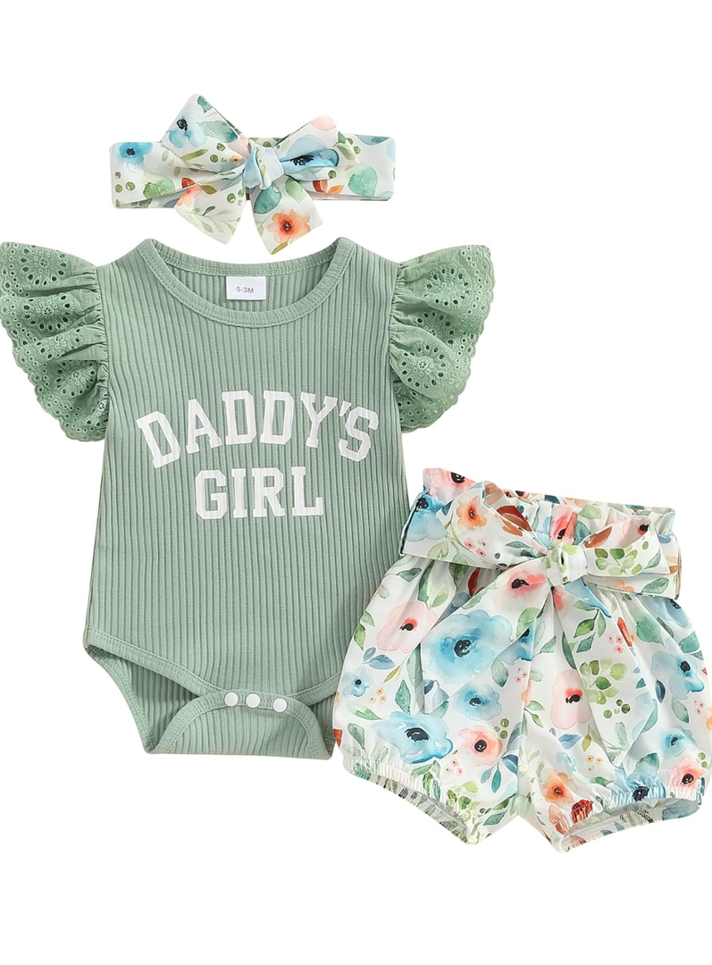 Hello World Newborn Outfit Baby Girl Going Home Outfit Ruffle Ribbed Romper Top Floral Pants Set Cute Summer Clothes. Size Newborn