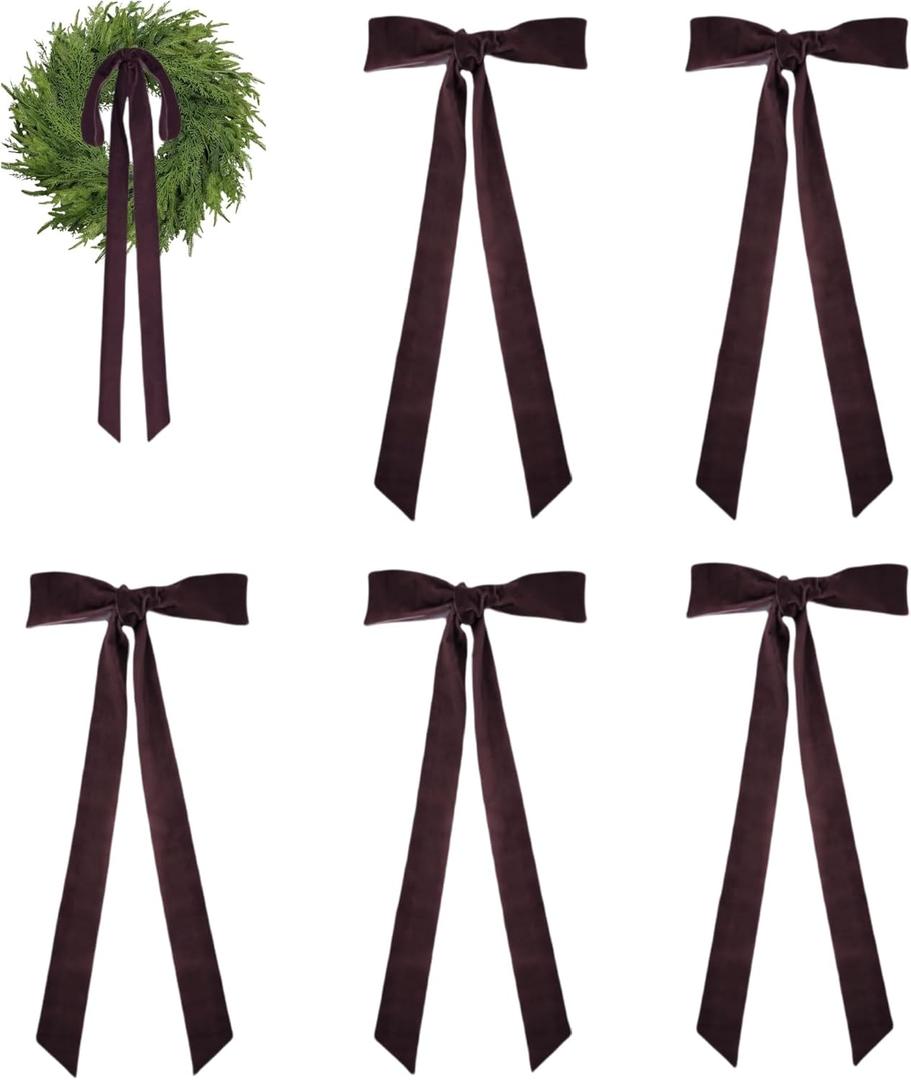 Meseey Large Black Velvet Bows 6 Pcs Vintage Christmas Tree Topper Decor 28x12 Inch Wreath Bow for Indoor/Outdoor, Heavy Duty Xmas Ornaments (Black, 12 x 28 Inch)