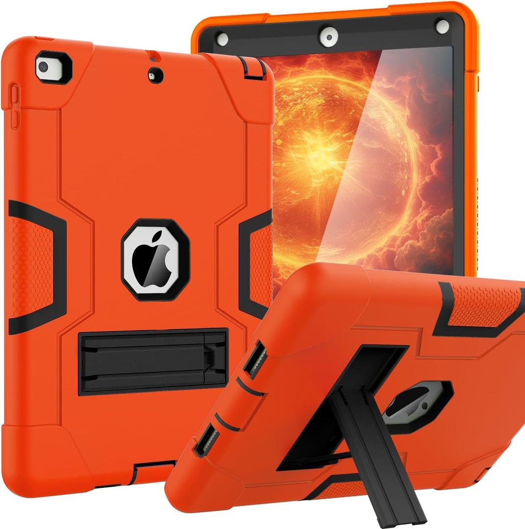 OKP Case for iPad 6th Generation/iPad 5th Generation/iPad 9.7 inch/iPad Air 2, Hybrid Shockproof Rugged Protective Cover for ipad 9.7 inch 2018/2017 with Built-in Kickstand (Orange+Black)
