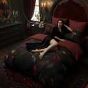 Black Gothic Roses Comforter Set King Size, Burgundy Farmhouse Vintage Floral Bedding for Adult Women - 3Pcs 2 Pillowcases,All Season/104 x90