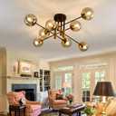 8 Light Glass Globe Ceiling Light Black and Gold Mid Century Flush Mount Sputnik Light Fixture Bubble Chandelier Living Room Farmhouse for Dining Room Kitchen Bedroom.