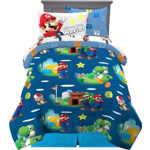 Franco Kids Bedding Super Soft Comforter and Sheet Set with Sham, 5 Piece Twin Size, Mario