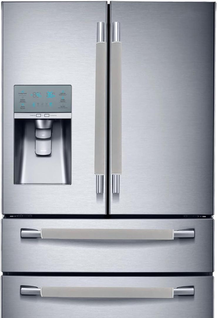 Miaowater 4 PCS Refrigerator Door Handle Covers Kitchen Appliance Decor Handles Anti-Skid Anti-Static Protector Fridge, Dishwasher Oven Keep Off Fingerprints,Food Stains (Grey) (Gray)