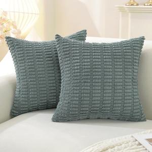 YSTELLAA Set of 2 Corduroy Decorative Throw Pillow Covers 18x18 Inch, Boho Striped Pillow Covers Farmhouse Home Decor for Sofa Living Room Couch Bed,Green