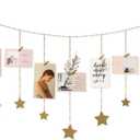 Mkono Hanging Photo Display Boho Decor Wooden Stars Garland with Metal Chains, Pictures Cards Holder with 25 Wood Clips, Wall Art for Christmas Living Room Bedroom Dorm Decor, Teen Girls Gift, Gold