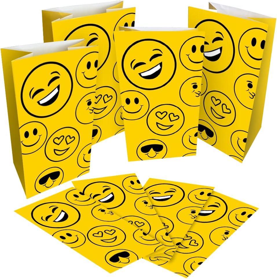 2 x ArtCreativity Emoticons Treat Bags, Pack of 12 Emoji Themed Goody Gift Paper Bag, Smiley Party Favors Supplies for Birthday, Baby Shower, Holiday Goodies