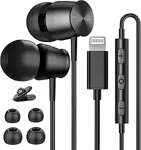 Lightning Headphones for iPhone 13 14 12 Pro Max MFi Certified Lightning Earbuds with Mic Noise Isolation Stereo Bass inEar Headphones Lightning Connector Wired Earphones for iPhone 11 XR SE