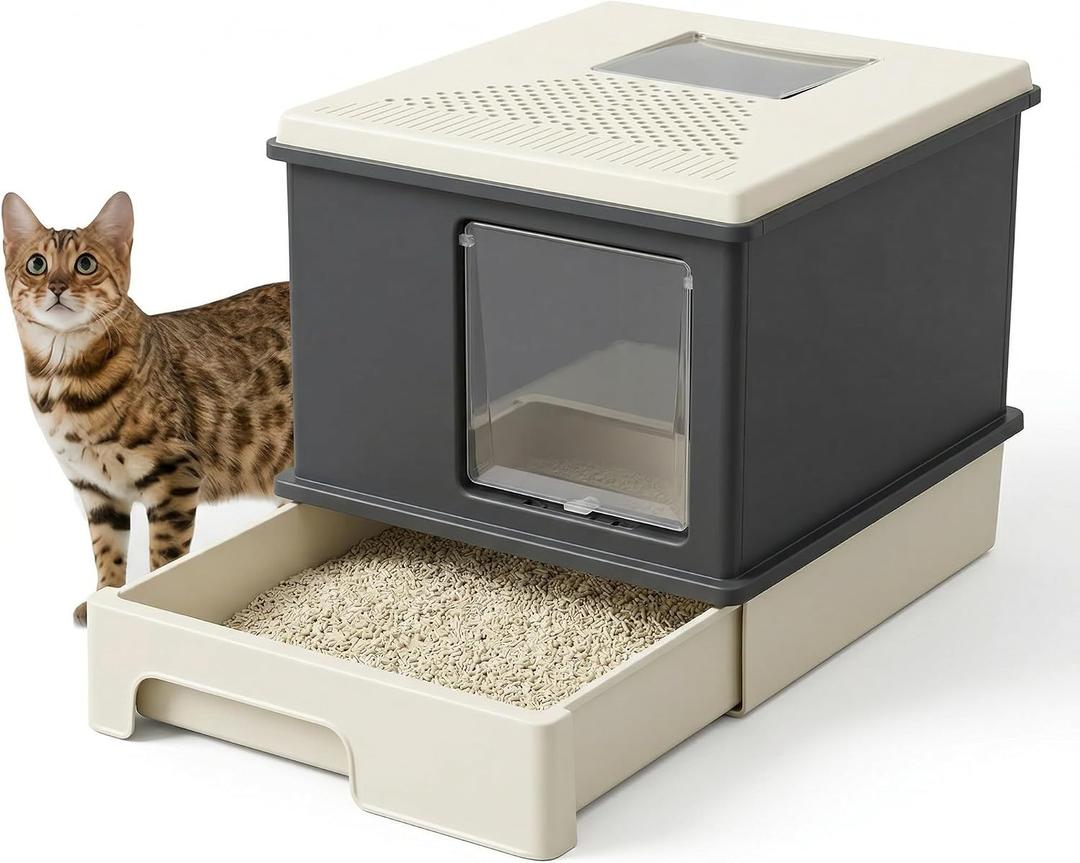 MUTTROS Enclosed Cat Litter Box with Lid, XL, Dark Gray
Top exit; High-sided design; Anti-tracking design; Leak-resistant design; Odor control; Designed for large cats