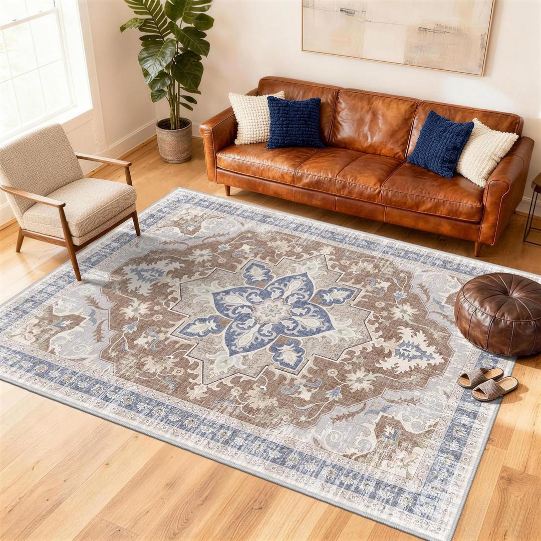 6x9 Area Rugs for Living Room, Soft Non-Slip Vintage Medallion Rug, Low-Pile Printed Washable Rug Carpet for Living Room, Bedroom, Dining Room -Camel