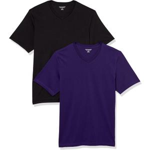 Amazon Essentials Men's Short-Sleeve V-Neck T-Shirts, Pack of 2 (4X-Large Big Tall, Black/Dark Purple)