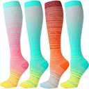 Kickticks 4 Pairs Compression Socks for Woman & Man Unisex 20-30mmHg Knee high Plus Size Wide Calves for Flying Running…
