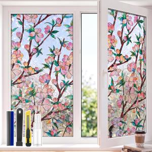 3D Rainbow Window Privacy Film, Decorative Stained Glass Static Cling Window Tint, Non-Adhesive Heat Control Window Film for Home Glass Windows 29.5"x157"
