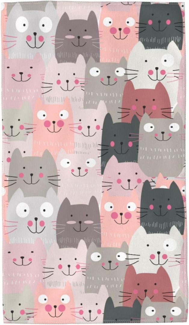 Pink Cats Hand Towels Set of 2 Cute Cats Soft Towel Face Towel Bathroom Kitchen Tea Dish Towels 27.5x16in