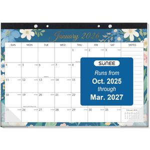 SUNEE Desk Calendar 2026-18 Month Calendar Oct 2025 - Mar 2027, 17" x 12" Calendar 2026 with Notes, for Planning, Organizing in Family, School or Office - Colorful Floral 2026 Calendar