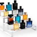 GOENDR Cologne Organizer for Men, 11.8 inch 4 Tier Metal Perfume Organizer Stand, Versatile Step Display Risers Shelf for Fragrance, Skincare, Figurine, Cupcake, Dessert, Spice, 1 Set White