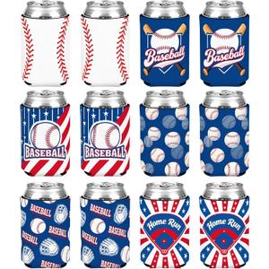 12 Pcs Baseball Party Favors Can Cooler Sleeves Collapsible Insulated Neoprene Drink Bottle Holder for Baseball Lovers Birthday Themed Party Decorations Supplies