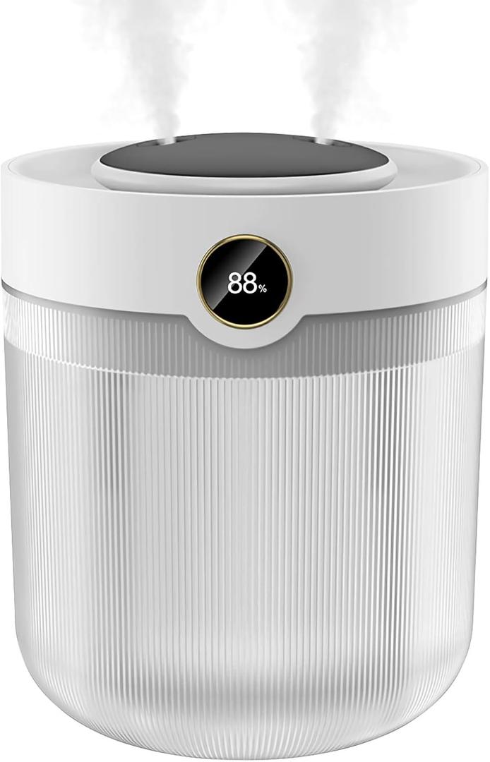 Humidifiers for Bedroom, 2000ML Dual-Nozzle Humidifier with7-Color LED,Easy Top Fill Personal Desktop Portable Humidifiers for Travel,Office, Plants, Home (White)