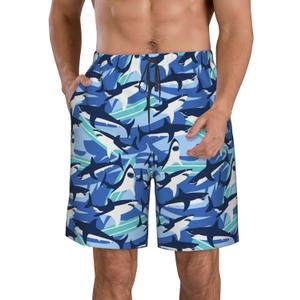 Ocean Shark Mens Swim Trunks with Liner Pockets 9" Quick Dry Beach Shorts Funny Bathing Suit Swimwear, XL
