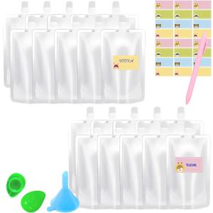 20 Pack 8OZ Plastic Flask Kit for Cruise, Reusable Liquor Bags with 24 Marks, 1 Funnel, 1 Leakproof Cap Tightener & Pen, BPA-Free Travel Juice Containers for Concerts, Sports, Events