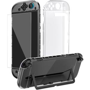 Clear Dockable Case for Switch 2 with 7.9'' Screen Protector Tempered Glass Protective Case Cover fit 2025 Console PC Case Soft TPU Grip Cover for JoyCons Anti-Scratch Shockproof