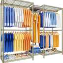 Ulif E12 Clothes RackHeavy Duty Freestanding Garment Rack with ShelvesMetal Clothing Closet Storage System for Hanging Clothes71" W x 16" D x 76.5" H, Hold 960 lbs, Gold